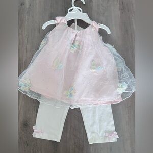 Rare Editions Pastel Pink Baby Dress with White Leggings 12m NWT